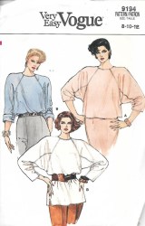 9194 VOGUE EASY LOOSE FIT LONG SLEEVE PULLOVER TOP PATTERN  8-12 cut